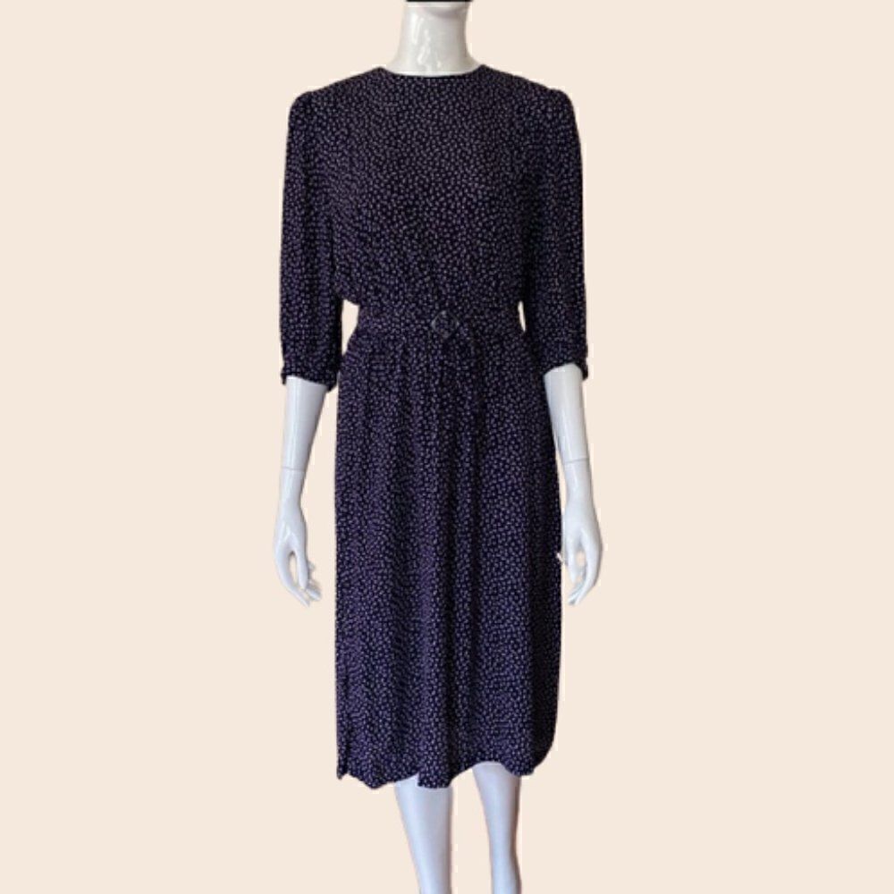 Vintage Black and Purple Cottagecore Midi Dress Size Small